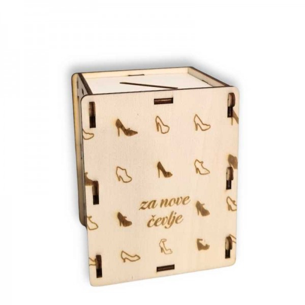 Leseni hranilnik za denar - za čevlje